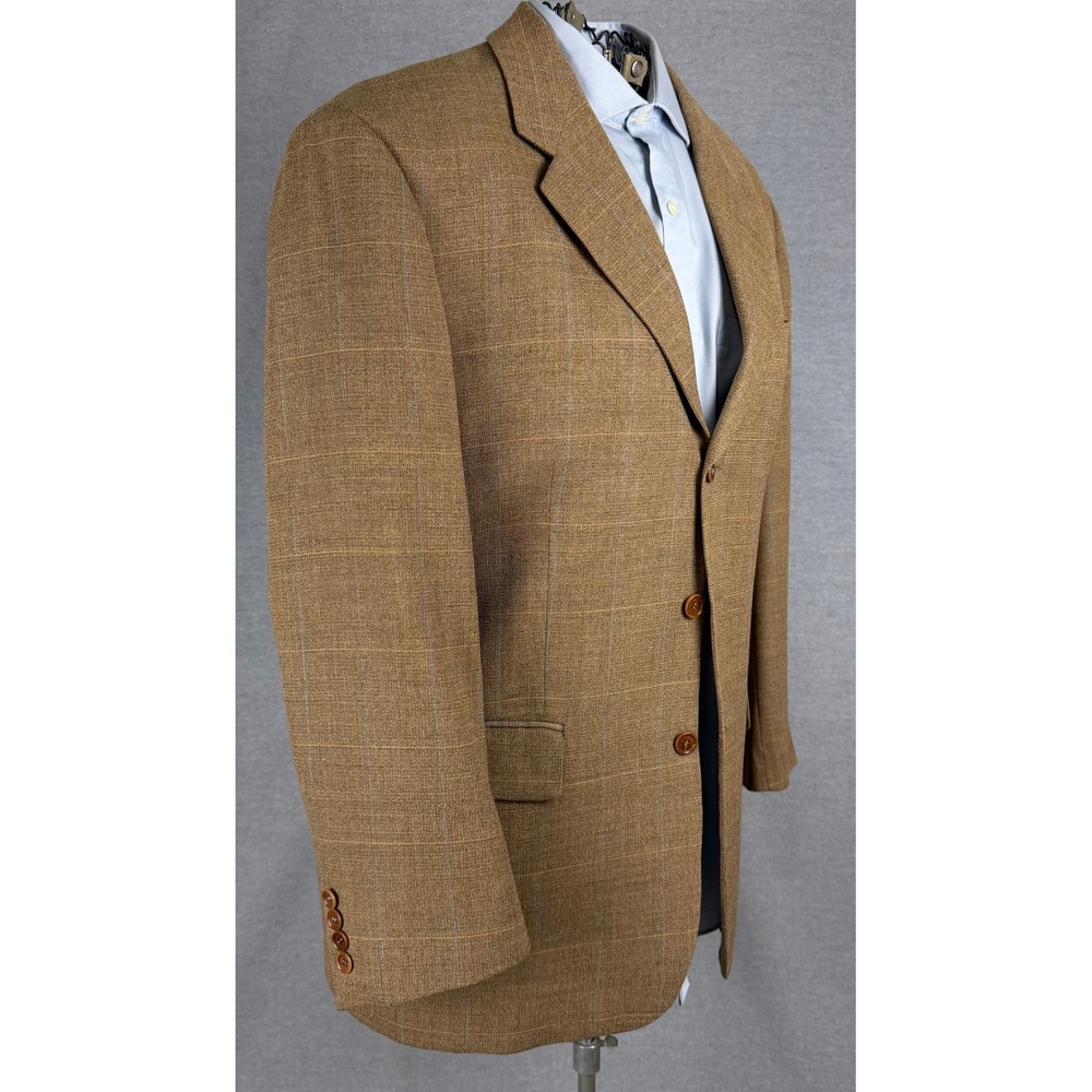 Bianchi Italy Mens 100% Wool Glen Plaid 3 Button Blazer Sport‎ Coat Brown 03102
